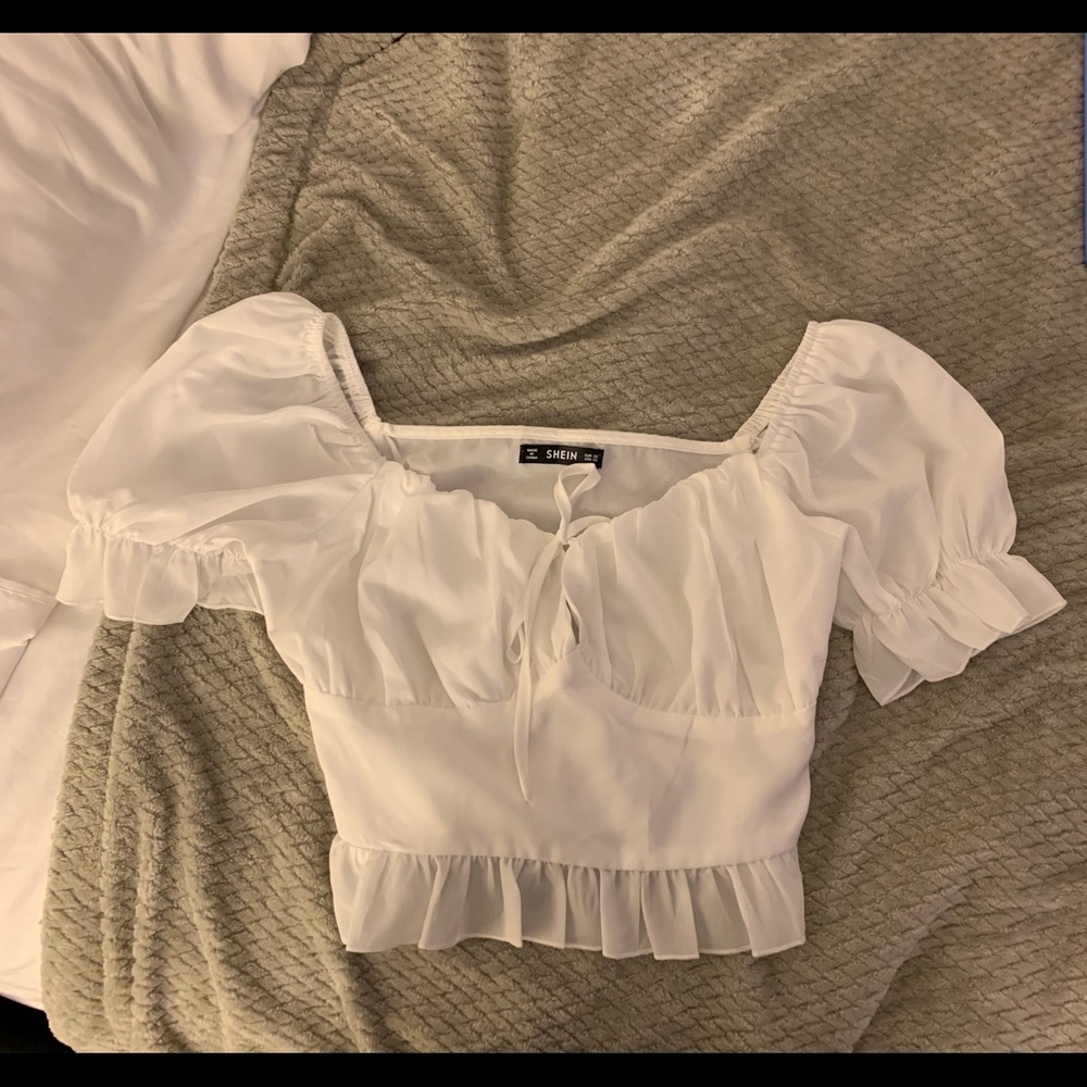 Shein White Blouse Puffy Sleeves Top